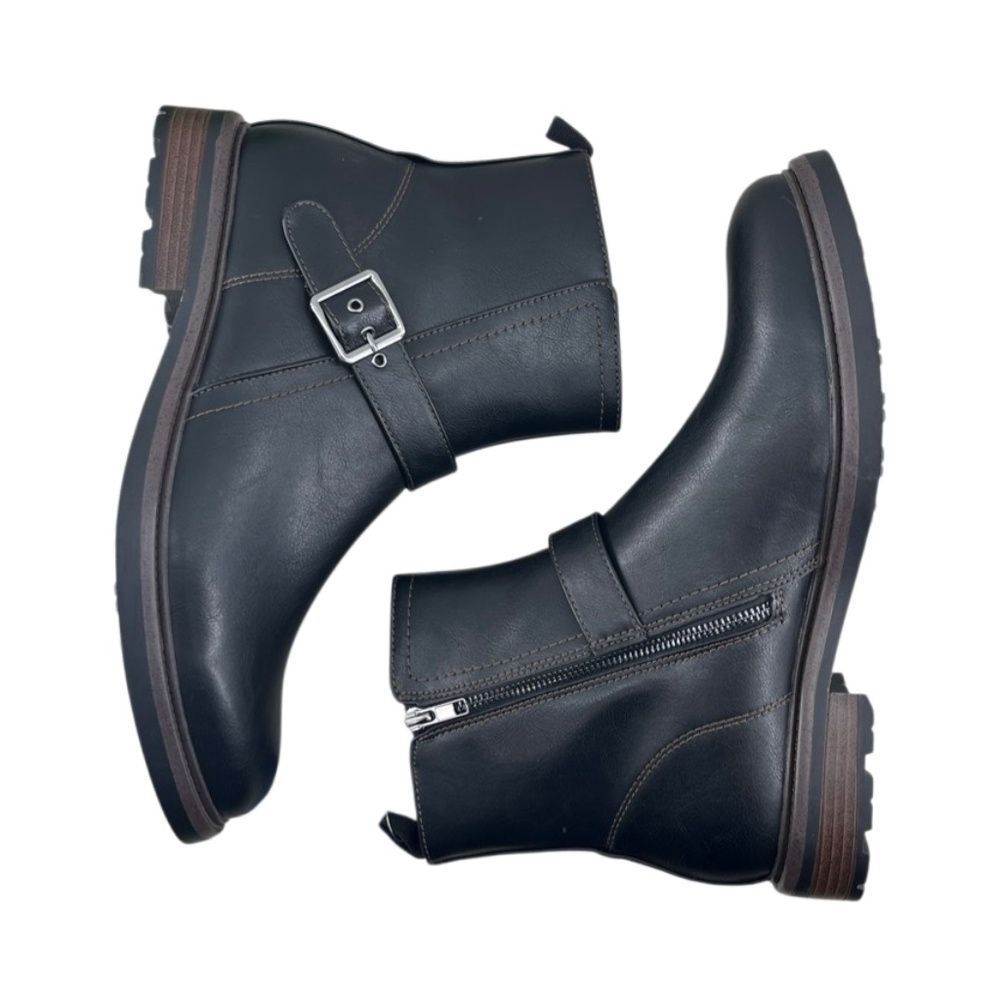 Men's Black Buckle Boots Shoes Size 11